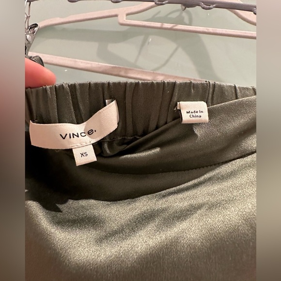 Vince Olive Satin Flint Draped Panel  Midi Skirt XS Elastic Waist - Picture 4 of 5